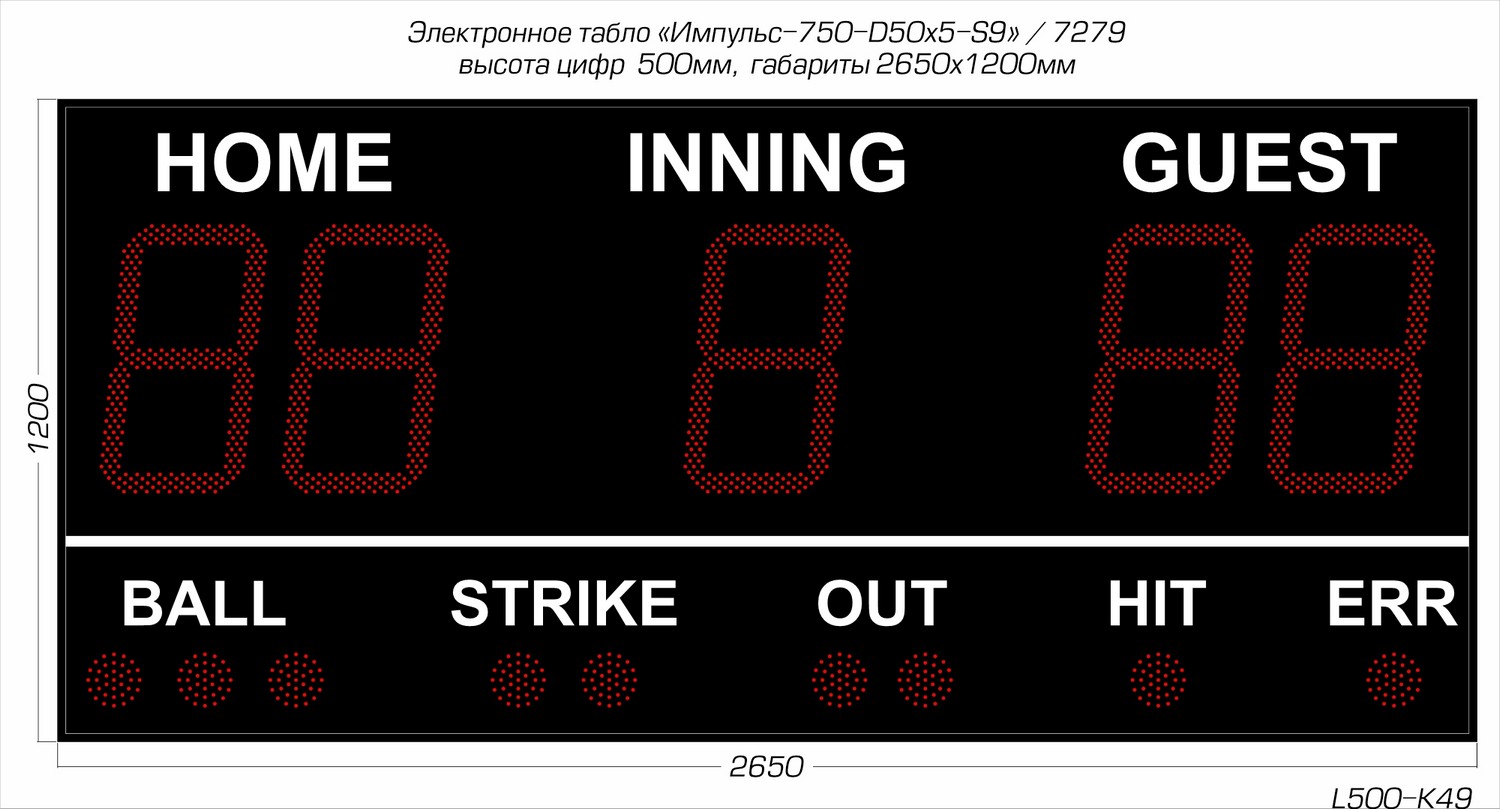 Табло для бейсбола, софтбола Импульс 750-D50x5-S9 1500_809