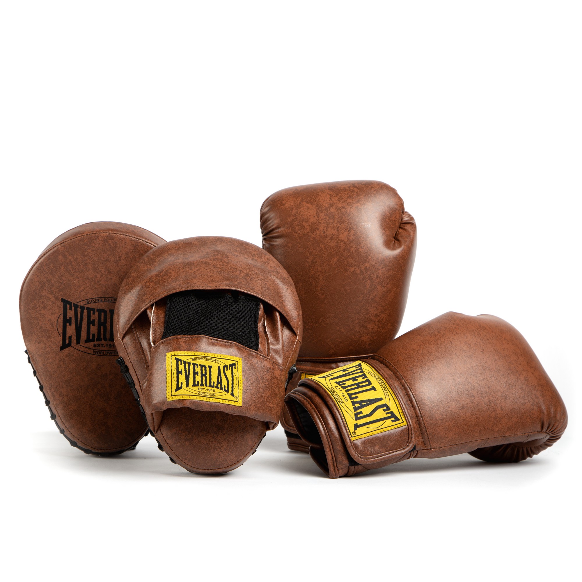 Набор (перчатки+лапы) Everlast 1910 PU P00003402 коричневый 2000_2000